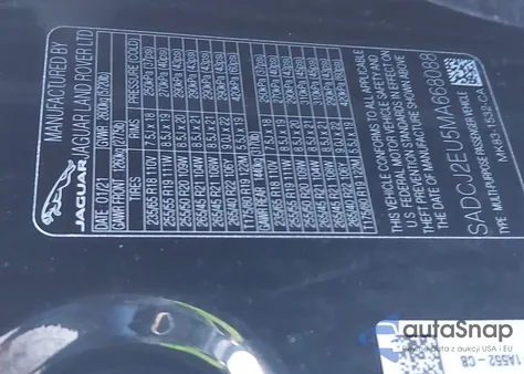 2021 Jaguar F-Pace S P340 Awd Automatic from USA, damaged, VIN SADCJ2EU5MA668088